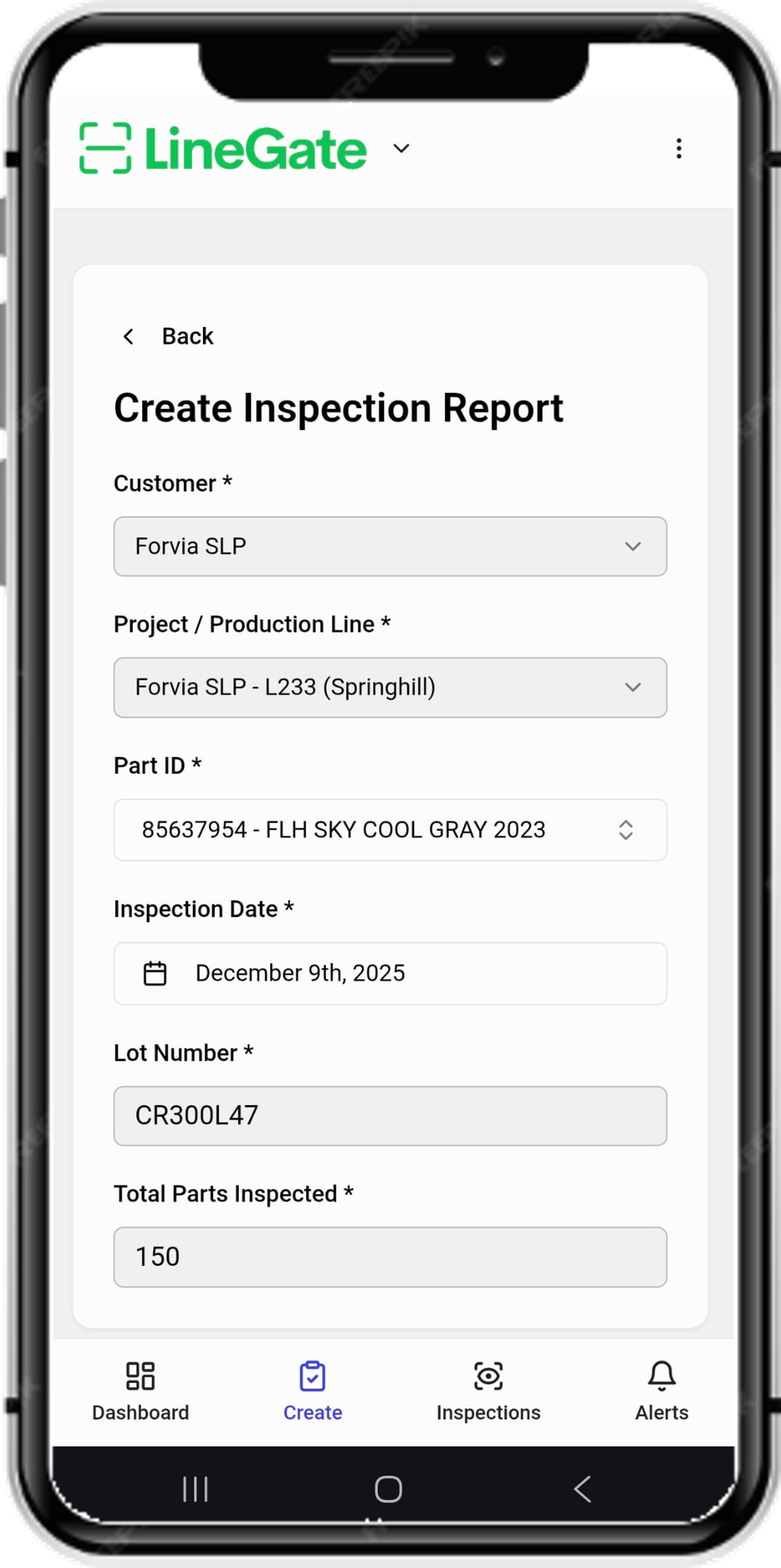 LineGate Mobile - Create inspection report
